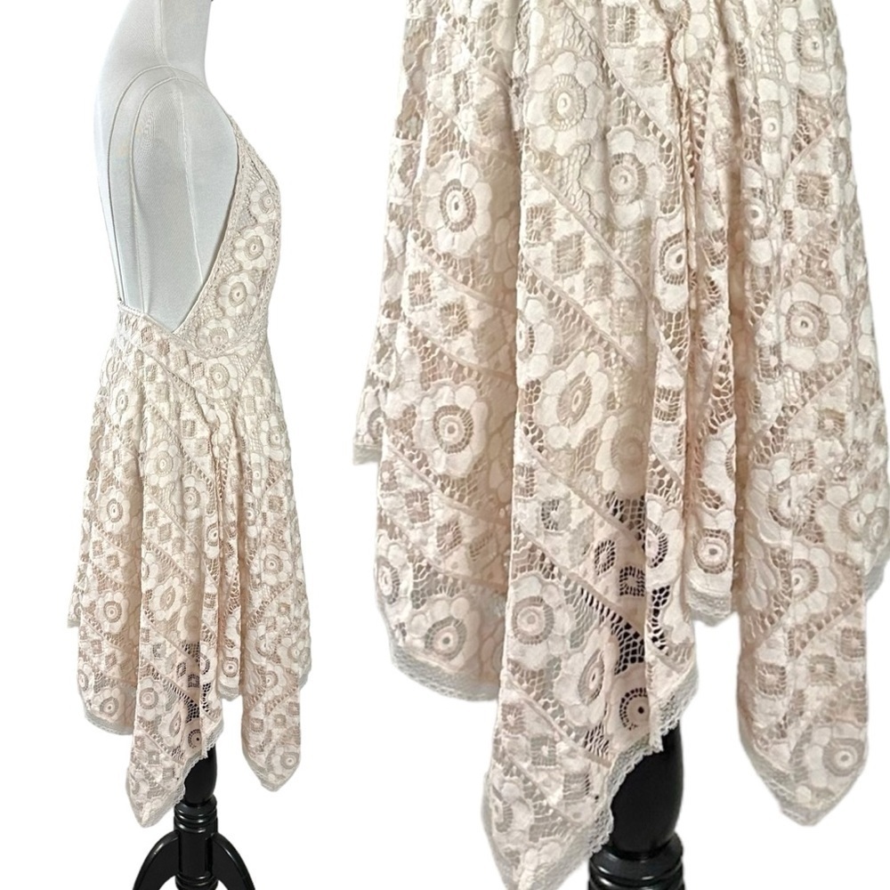 Free People Ethereal Fairy Lace Apron Handkerchief Dress Ivory Nude Bohemian 4 - Picture 12 of 17